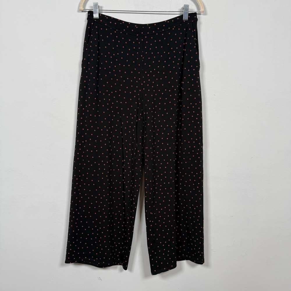 J. Jill Rayon Cropped Pull On Pants, Black w/Orange Dots, Size S